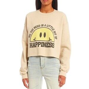 Junk Food Cropped Sweatshirt All You Need Is A Little Bit‎ Of Happiness Beige SM
